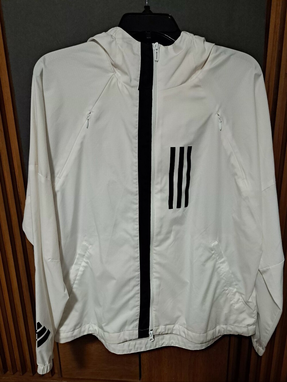 adidas White Windbreaker Jacket with Black Stripe Accents